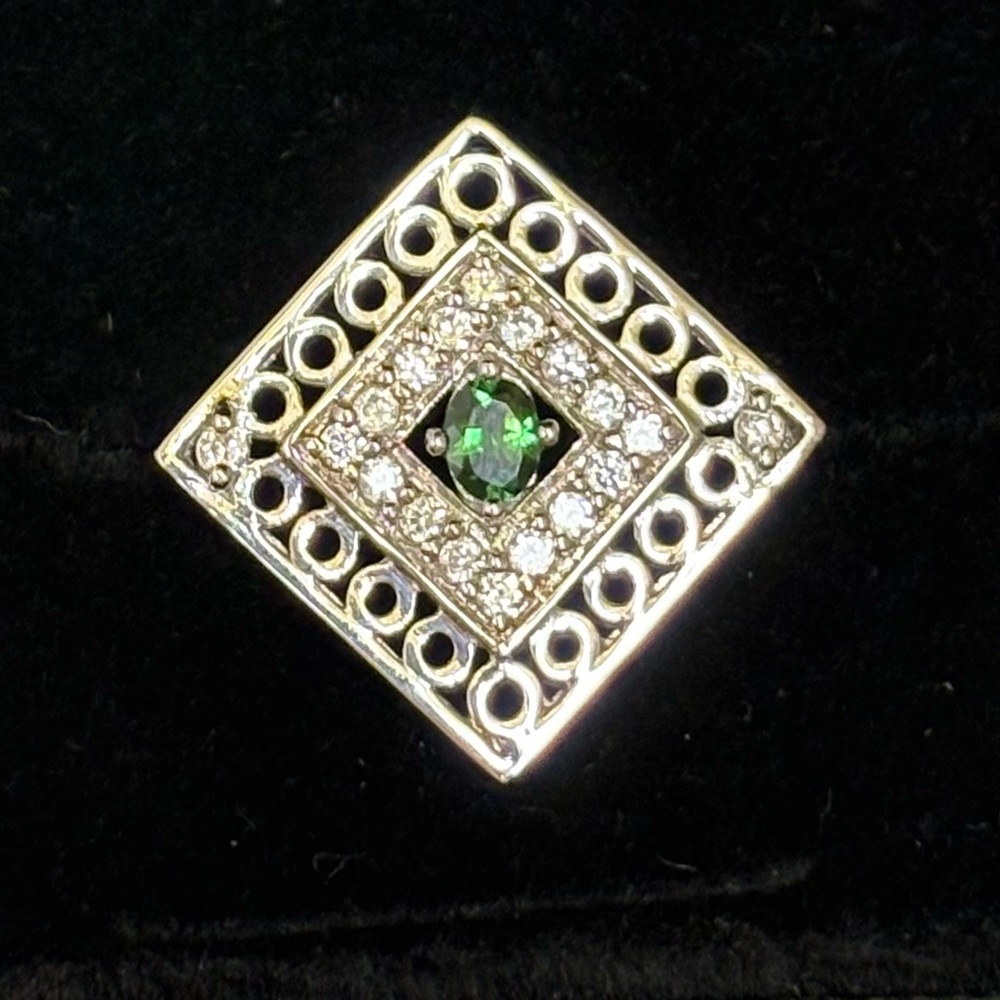 Natural Chrome Tourmaline Pendant in Sterling Silver with Zircon Halo
